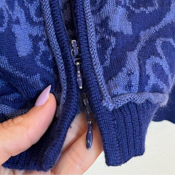 Icelandic Design Patterned Full Zip Wool Blend Sweater in Royal Blue size Small - Picture 8 of 16